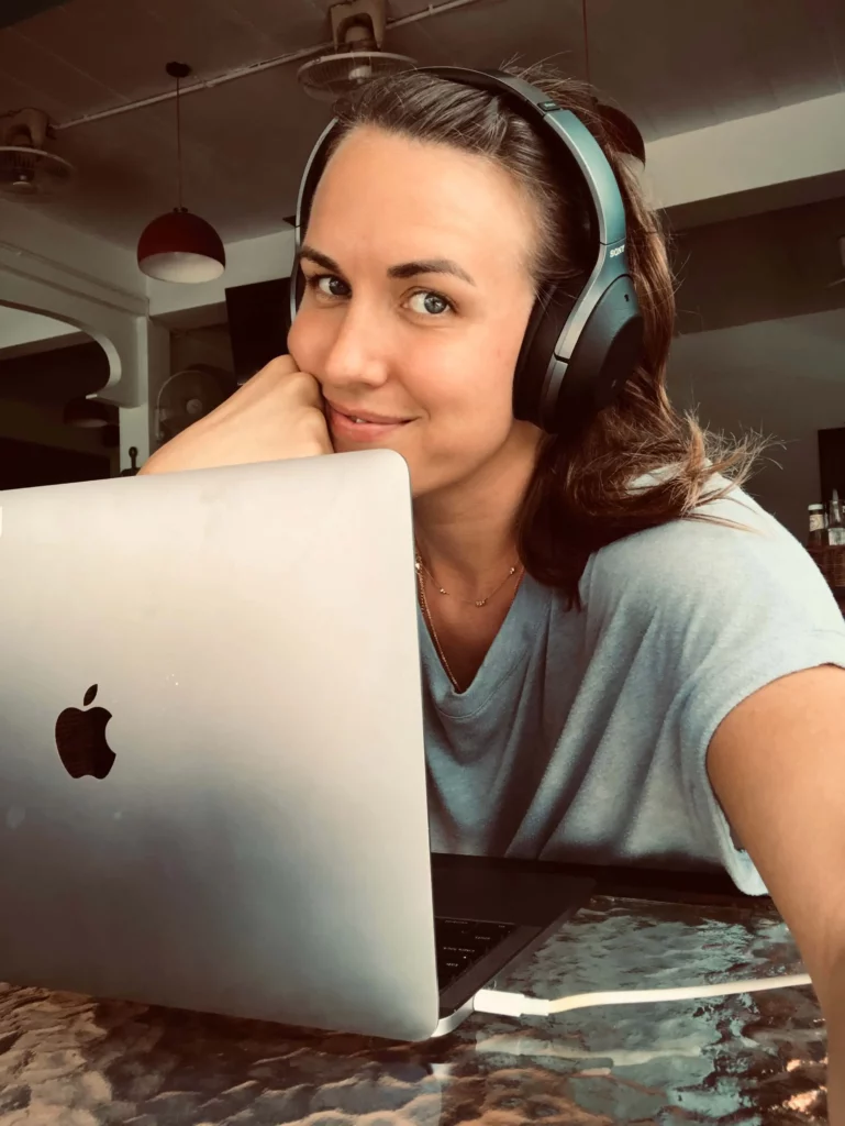 woman working laptop computer digital nomad