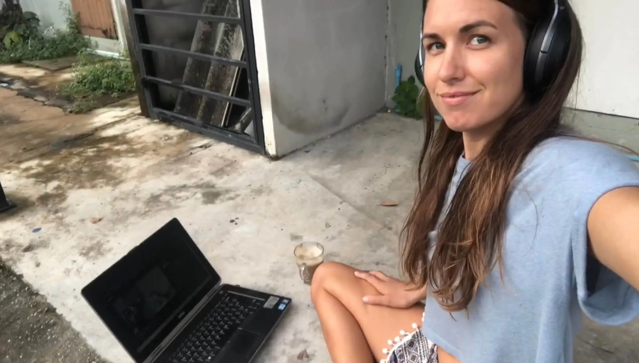 woman working laptop computer digital nomad