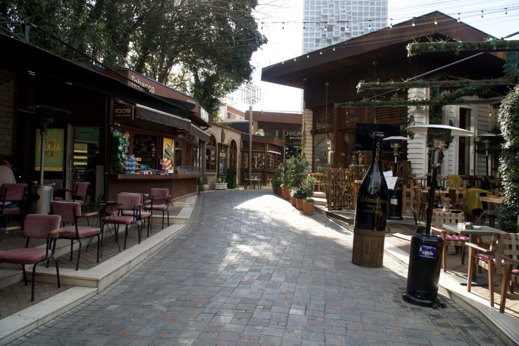 tirana castle street lines with shops and cafes