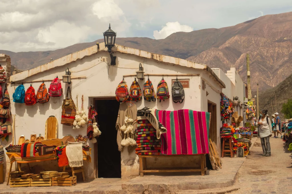 adobe house selling traditional textiles in Purmamarca argentina