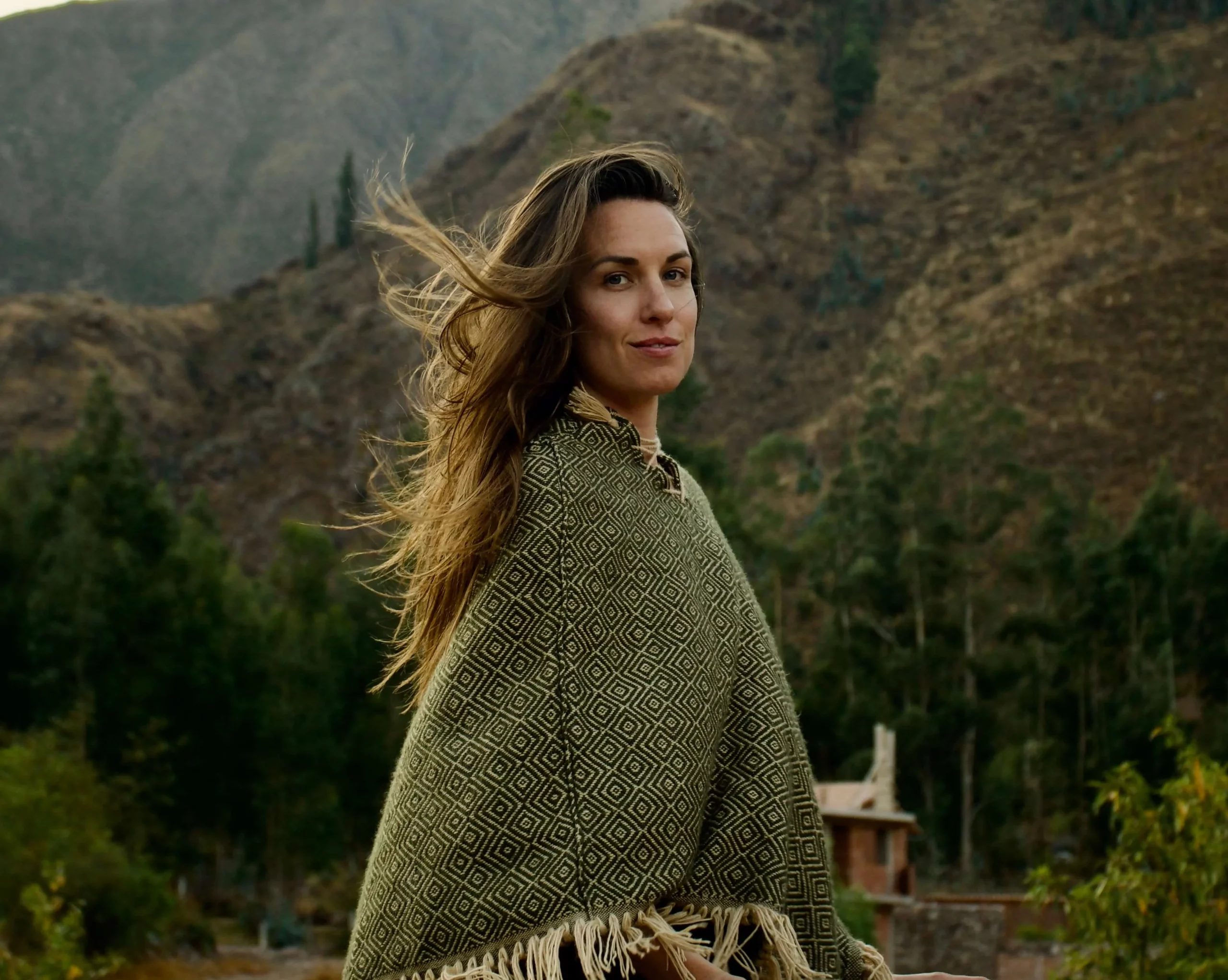 brooke on foot peru poncho cropped