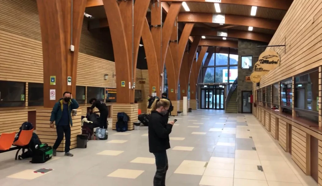 wooden interior of bus terminal