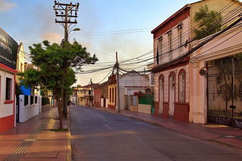 colonial architecture lining city street in La serena chile