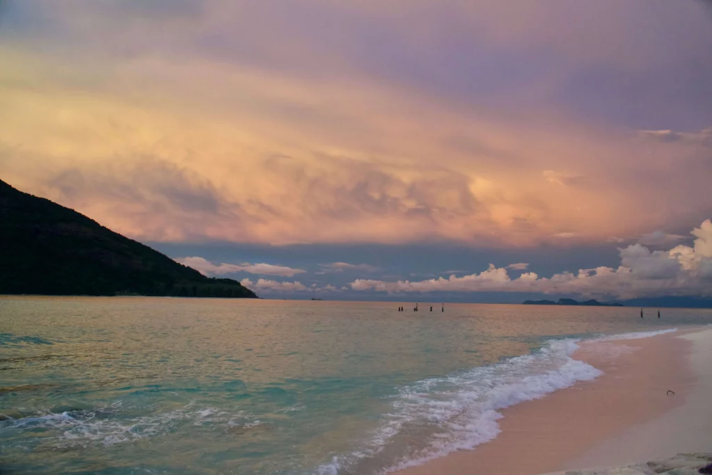 pastel sky golden hour thailand beach