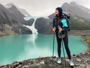 solo female traveler backpacking alpine peaks turquoise lake best places to visit chile patagonia