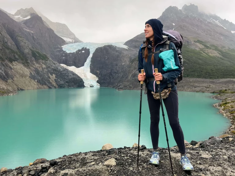 solo female traveler backpacking alpine peaks turquoise lake best places to visit chile patagonia