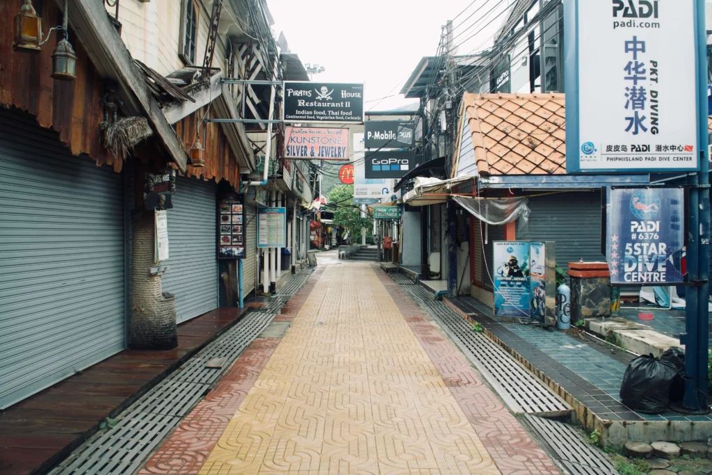 street lined with businesses on Phi Phi Islands