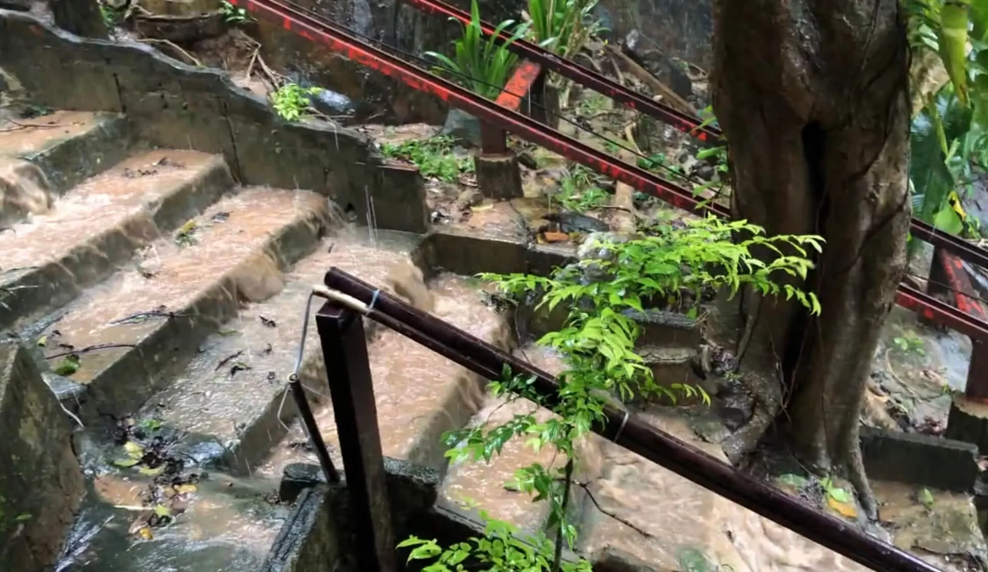 rainy season thailand stairs flood