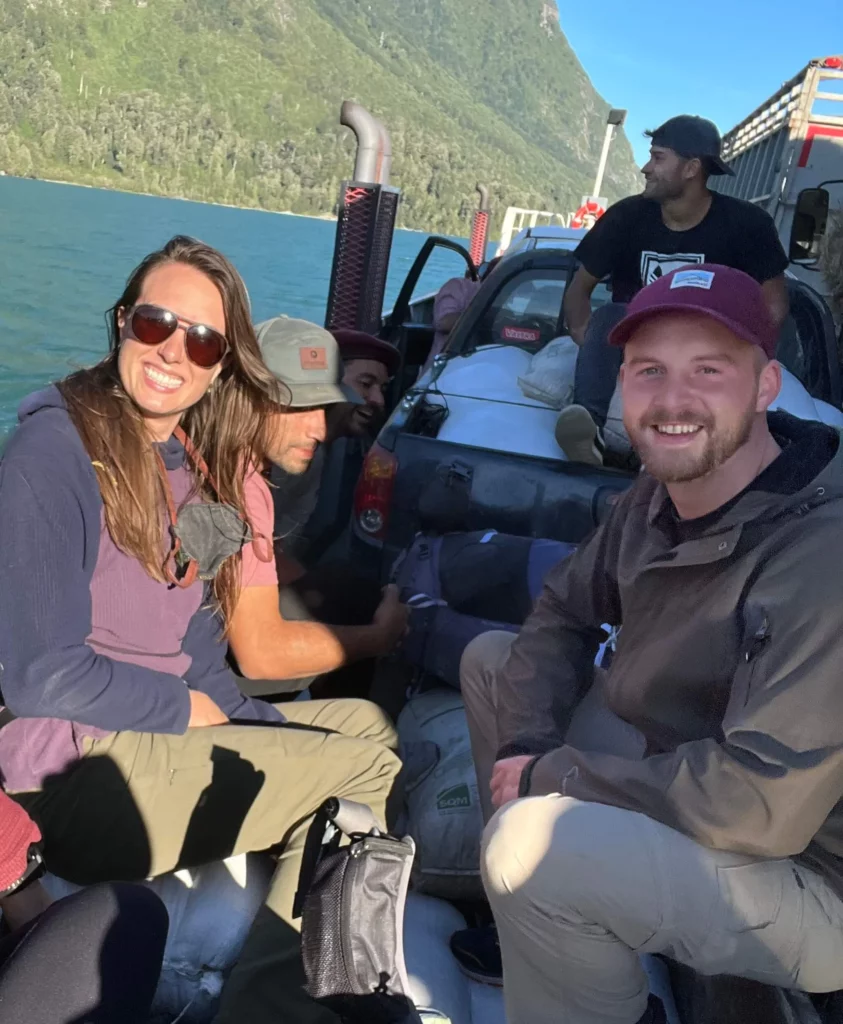 travelers on ferry lake chile