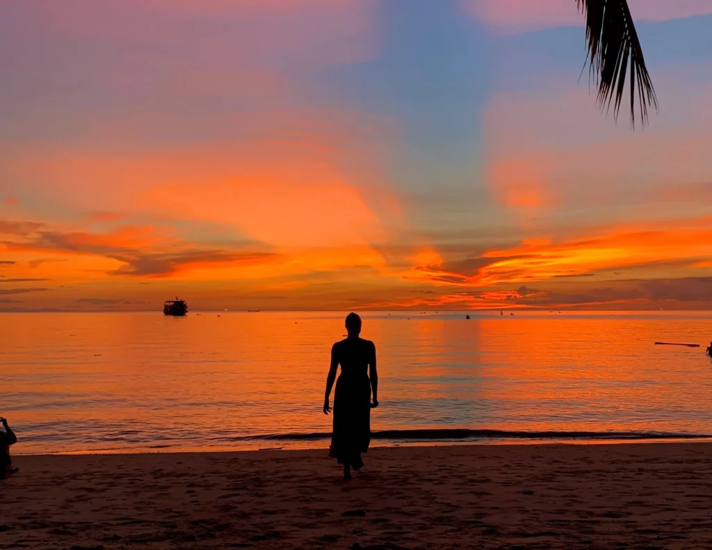 woman sunset orange sky thailand