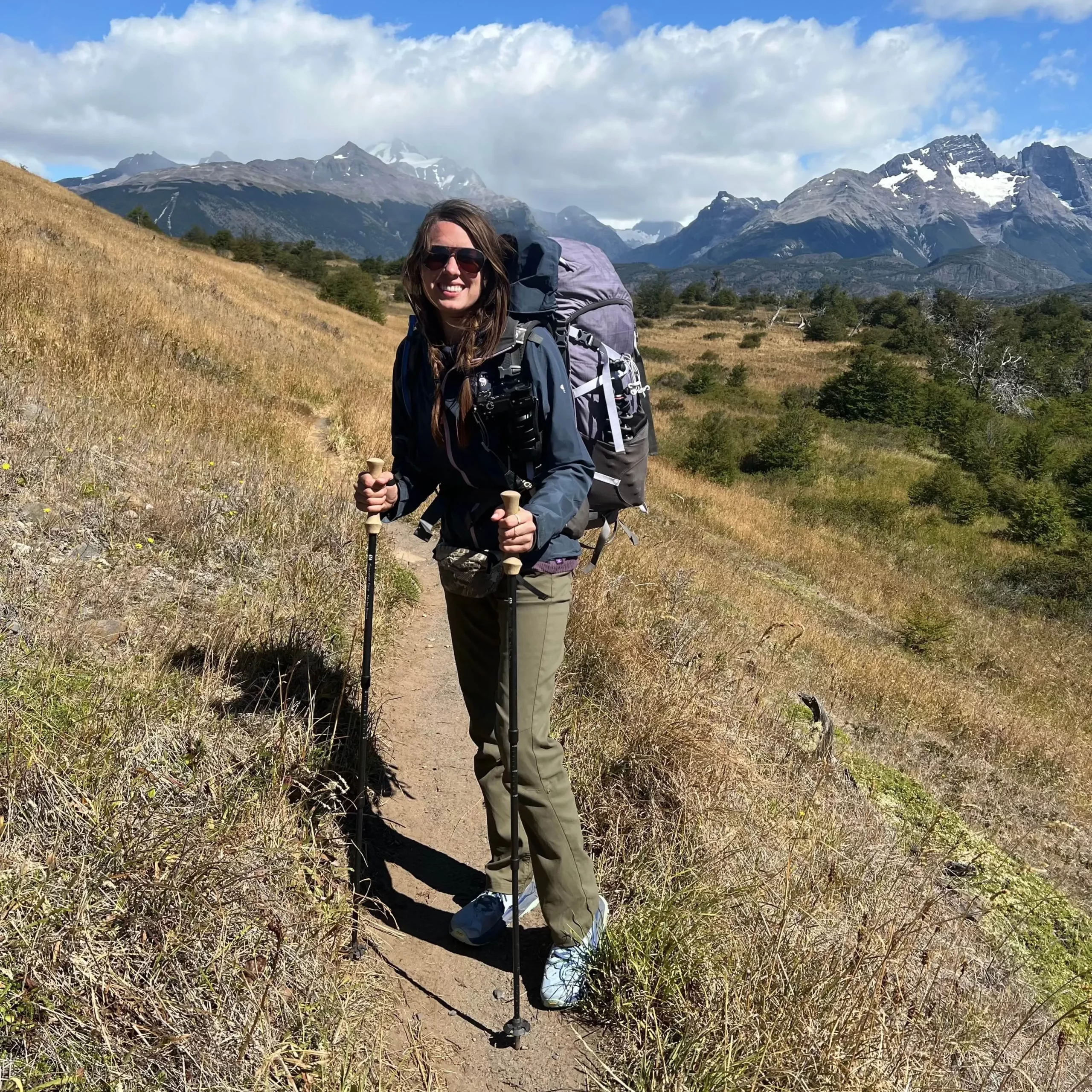 female hiker backpacking torres del paine patagonia
