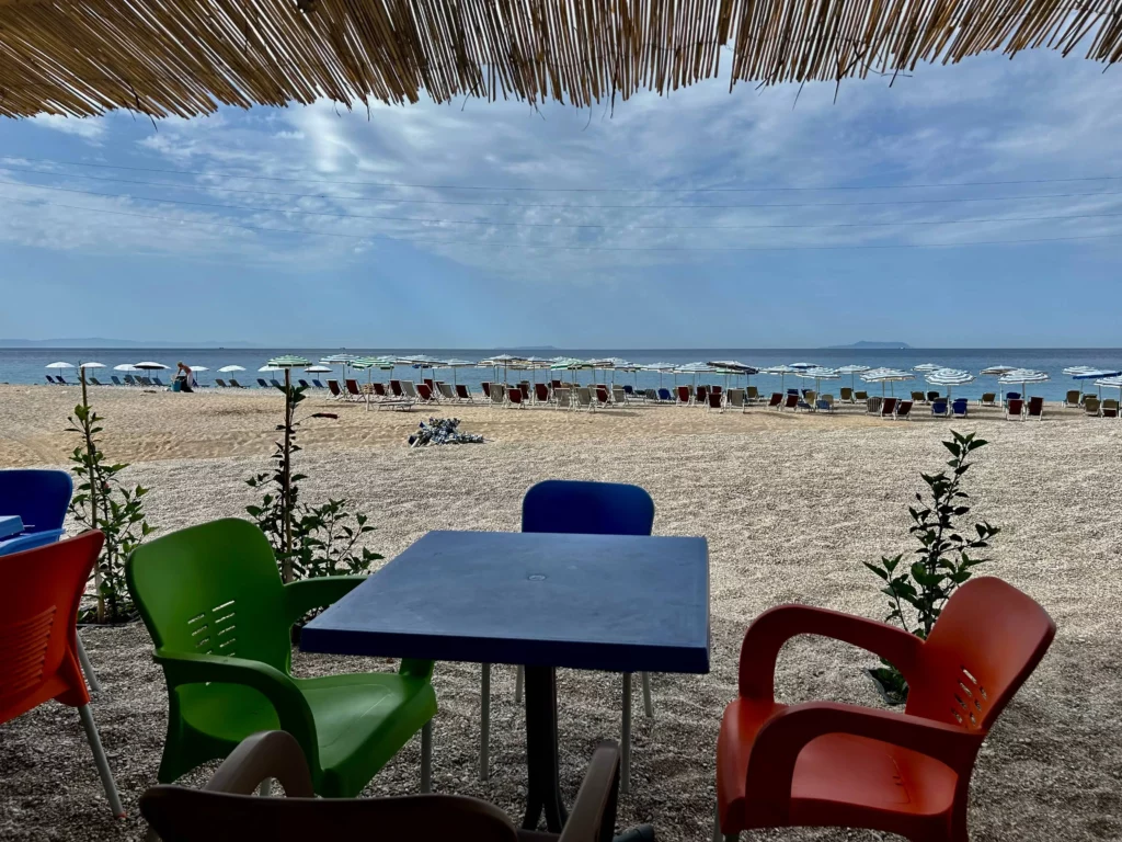 gjipe beach albania restaurant chairs