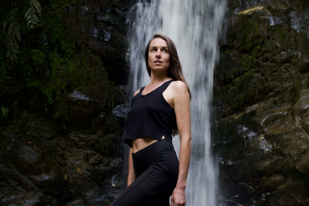 brooke on foot waterfall ecuador